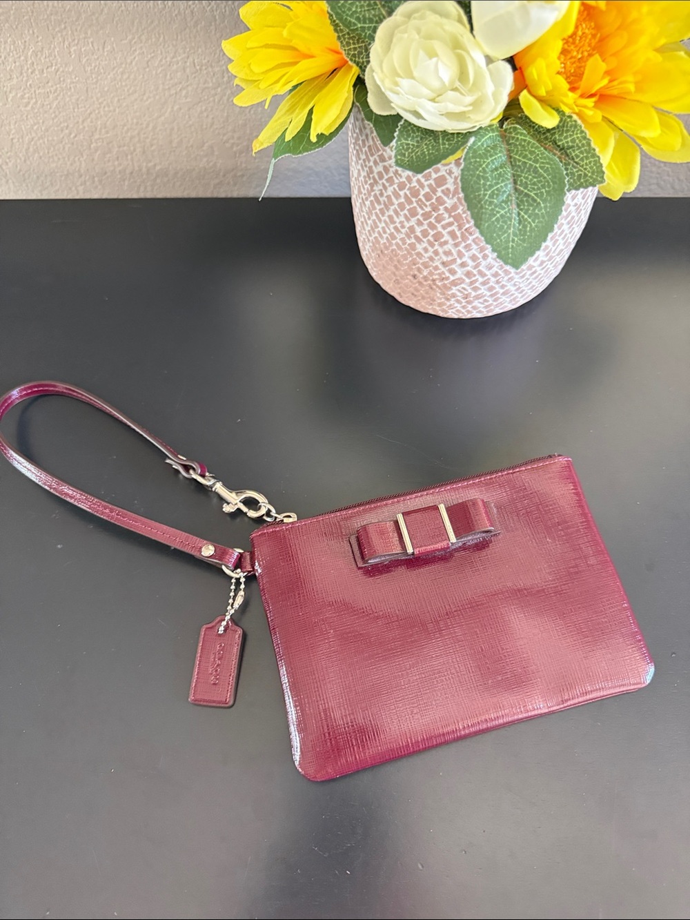 Coach Burgundy Leather Wristlet